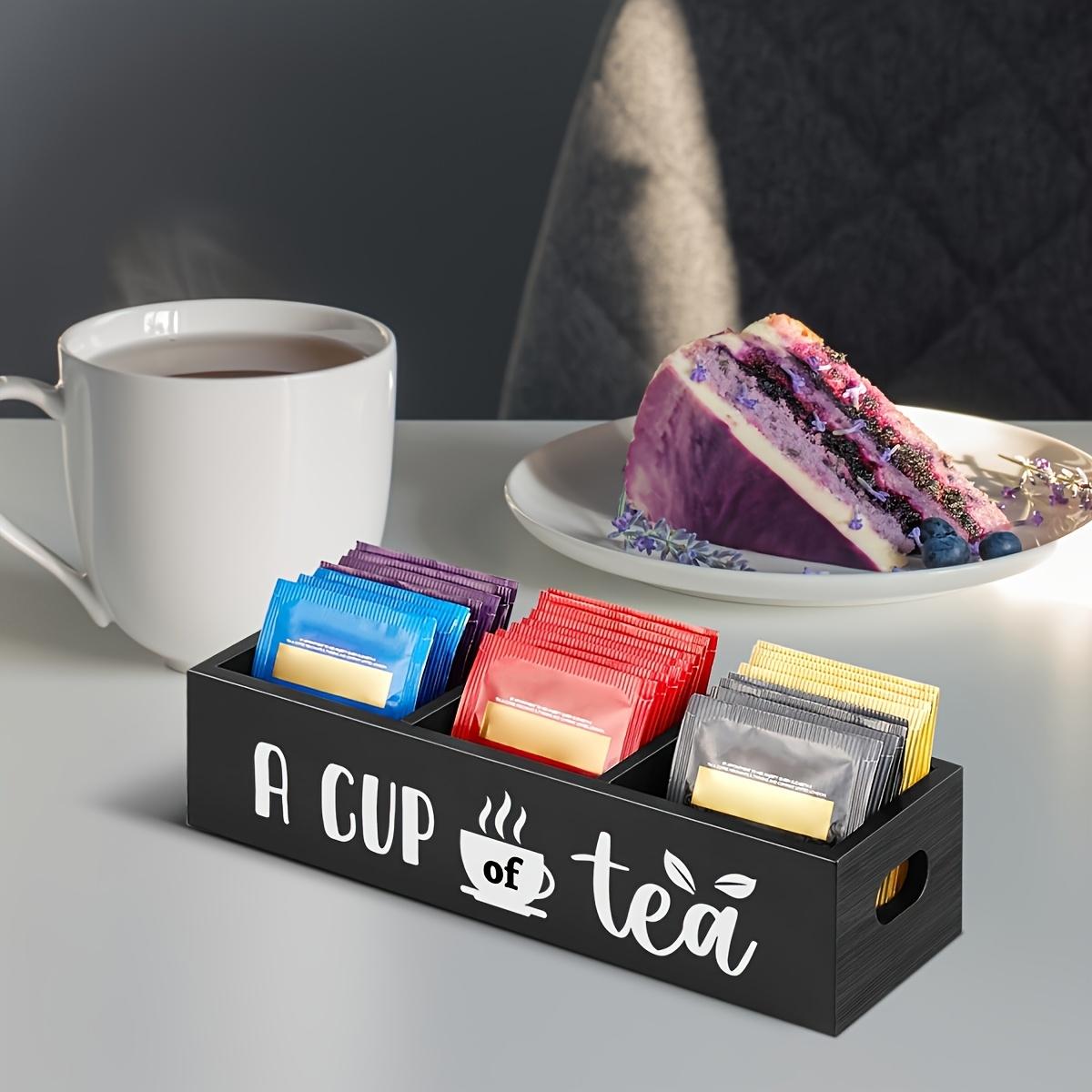 TEMU de Almacenamiento de Bolsitas de Té de Madera Compartimentos - Diseño "Una Taza de Té", Organizador Multifuncional de Bolsitas de Té y , Organizador de Cocina o Mesa, Accesorio de Té de Madera