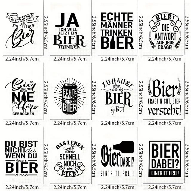 TEMU 12 Stück Bierliebhaber-Sprüche UV-Transferaufkleber - für DIY-Bastelarbeiten, Becher & Wasserflaschen, selbstklebende Kunststoff-Dekore, Deko für Tassen
