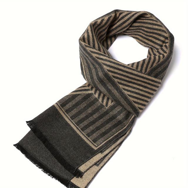 TEMU 남성 패션 스카프 - 100% 폴리에스터 직조 성숙한 스타일 - 유럽과 미국의 격자무늬 겨울 보온 스카프