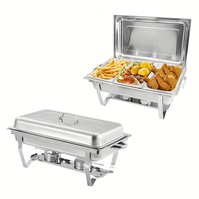 TEMU Alleen voor koken, Buffetset roestvrij staal compleet set met opklapbaar frame en deksel catering buffetserver voor feest banket bruiloft voedselwarmer