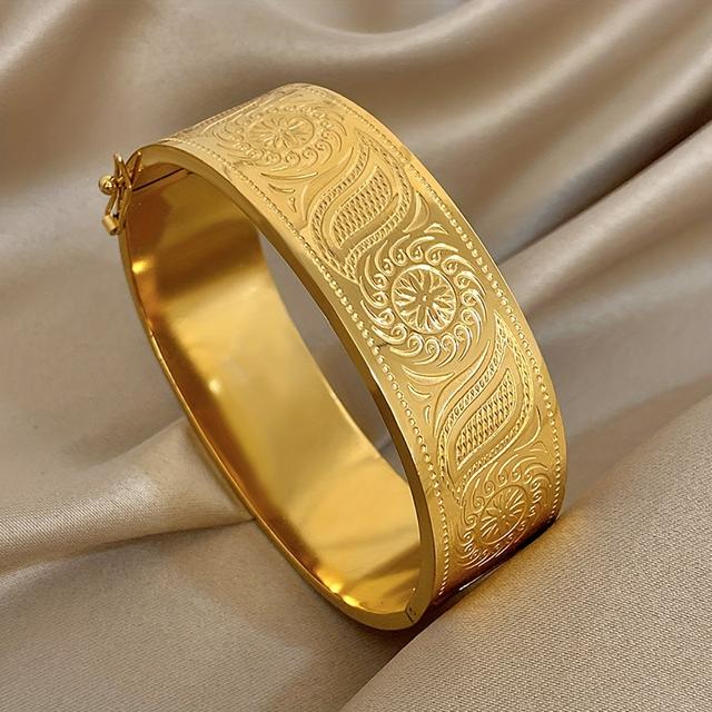 TEMU 1pc Stainless Steel Chunky Punk Bangle & Bracelet - Heavy Duty Totem Cuff For , Statement Jewelry Suitable For Party , Wearable Gift