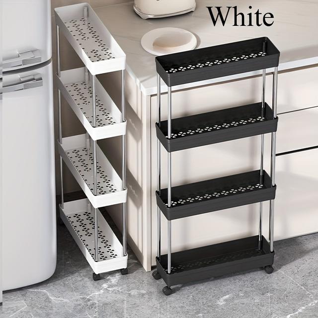 TEMU Four-level Storage Cart, Multi-layered Trolley For Tight Spaces - Kitchen Shelving Unit, Floor Cart, Slim Organizer, And Multi-layered Organizer For Living Rooms And Bathrooms