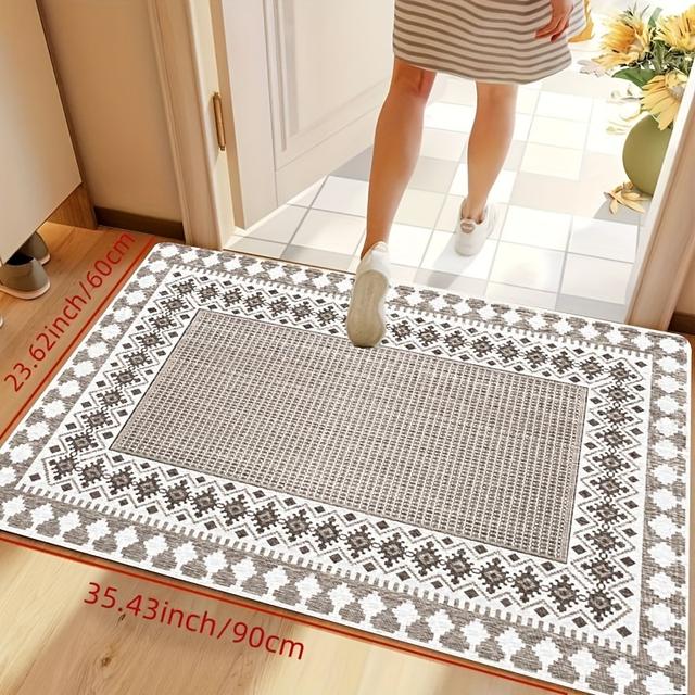 TEMU 1개 스타일 에스닉 패턴 러그, 닿은 듯한 느낌의 텍스처, 거실, 침실 또는 현관에 적합. 부드럽고 세탁기 사용 가능한 바닥 매트로, 미끄럼 방지 현관 매트입니다.