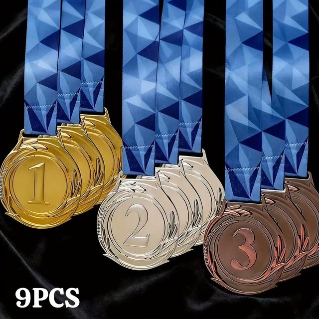 TEMU 9pcs Digital 123 Harvest Sports Medal Set: Golden, Silvery, And Bronze Alloy Medals, Suitable For Events, Competitions, And Honorary Award Presentations