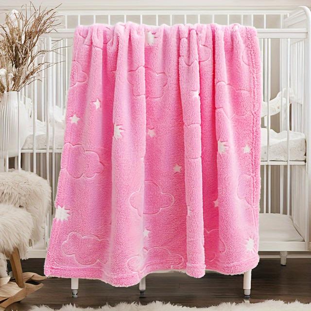 TEMU Une couverture épaisse, douce et confortable pour bébés et tout-, avec un motif nuage et ciel étoilé qui s'éclaire uniquement sous UV.