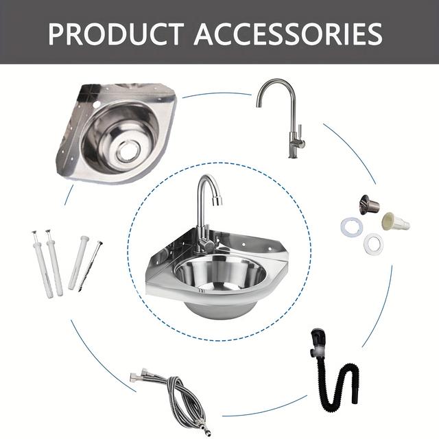TEMU Einzelbecken-Küchenspüle, wandmontiert mit Wasserhahn, Spülbecken mit Abflussset, Eckspüle geeignet für Badezimmer, kleine Räume und Wohnmobile, einfach zu installieren
