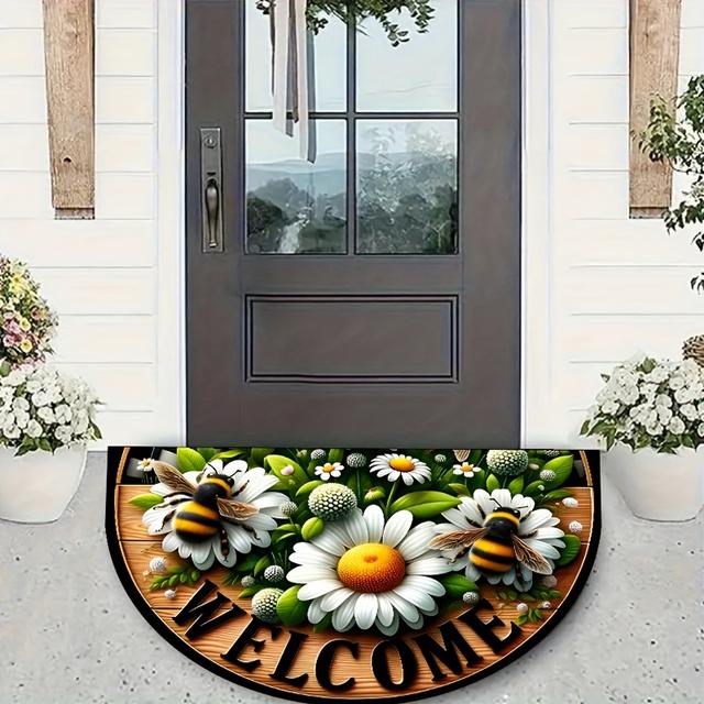 TEMU 1 Welcome Mat - Decorative Doormat With Daisy & , Machine Washable Polyester, Ideal For Entryway, Bedroom, Kitchen, Bathroom - Versatile Home Decor, Bathroom Ma