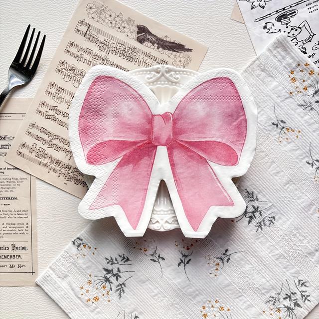 TEMU Pink Special-shaped Bow Party Napkins - Elegant , Durable & Stylish For Girls' Birthday Parties, Weddings, Themed Gatherings, Valentine's Day, Cute Napkins