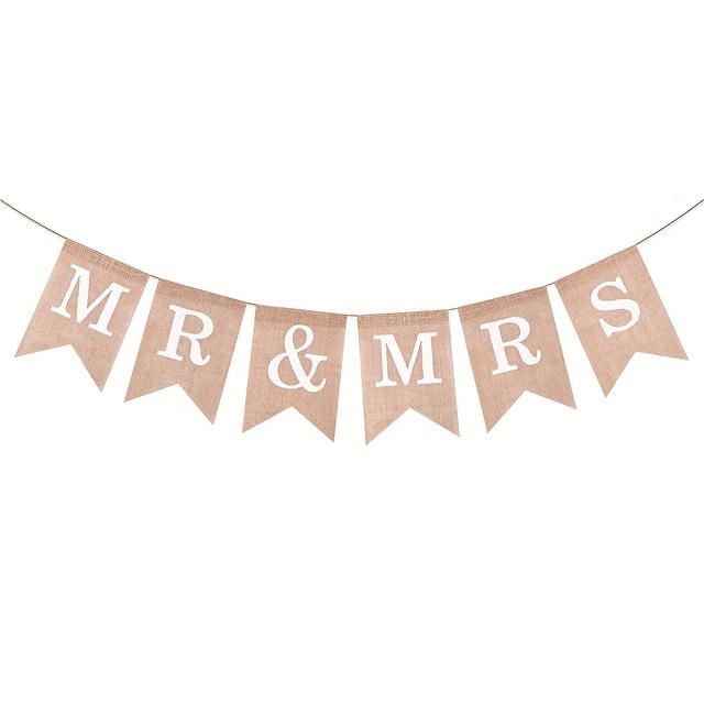 TEMU 1 Stück Vintage Leinenbanner - Rustikales Hochzeitsbunt mit Strohhalmflaggen-Girlande, Ideal für Brautparty und Hochzeitsdekorationen, Keine Elektrizität erforderlich, Hochzeitsdekorationen