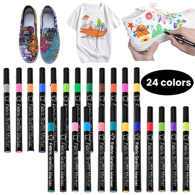 TEMU 24pcs Set Of Fabric Pens, Suitable For Clothes, T-shirts, Canvas Bags, And Shoes, Fabric Marking Set, Textile Art Marking, Adult Diy Craft Painting Set, Design Gift