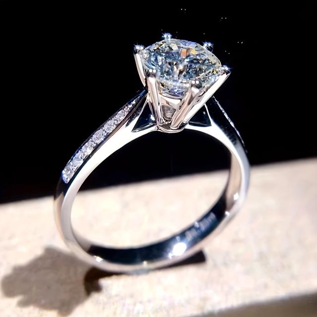 TEMU Elegant 3 Carat Round Moissanite Ring - Diam Engagement Band, 925 Silver, Ideal For Weddings And Daily Wear, Christmas Gift-compatible With All