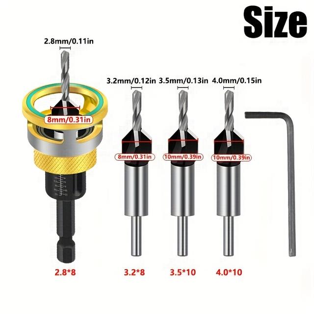 TEMU Adjustable Buried Drill Bit, With Hex Handle And Depth , New Upgraded Stop Ring, Stops Rotating When It , Suitable For Carpentry, Step Drilling And Screw Installation, Individually Packaged