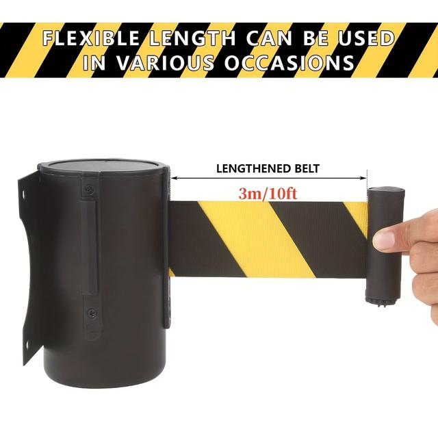 TEMU Retractable Belt Barrier - 10ft/ And 16ft/5m Wall Mounted Safety Barrier Belt, Queue Line Dividers With Slow-retract Nylon Rope Belt & Sturdy Steel Black Case For Indoor/outdoor Use