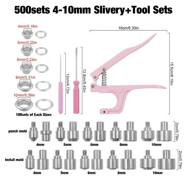 TEMU 100uds/500uds Ojales Metálicos Mezclados con Alicates y Moldes | Kit de Instalación de Arandelas para Proyectos, Manualidades en Cuero, Bolsos, Carteras, Zapatos, Adiciones de Ropa - Hamoshop