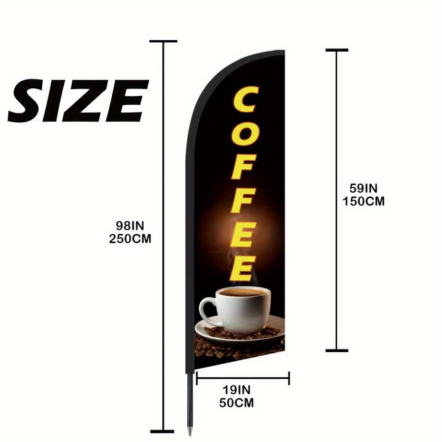 TEMU Veelzijdige 8ft Koffieveer Vlaggenbanner met Paal & Prik - Perfect voor Gazon, Patio Decor & Reclame, Meerdere Scènes, Winkel Display