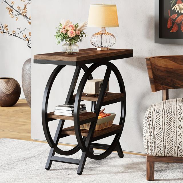 TEMU End Table For Living Room, 3-tier Narrow Side Table With Storage, Wood Sofa Side Table With Geometric Metal Frame, Modern Nightstand And Bedside Table For Bedroom