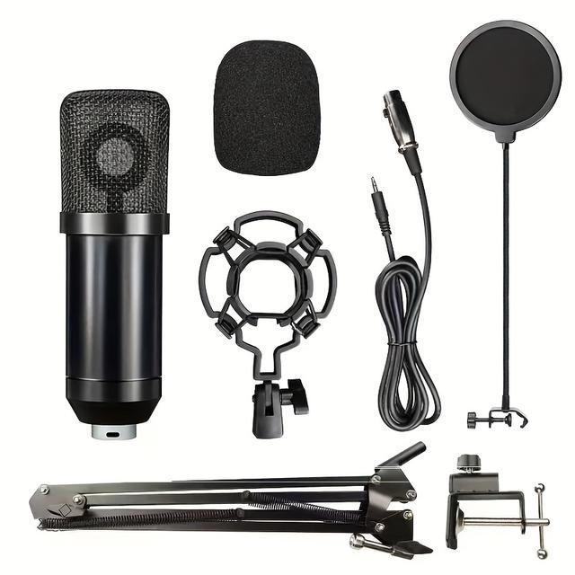 TEMU Fortschrittliches Kondensatormikrofon-Set, Spritzwassergeschützte Mikrofonhalterung mit 360°-Drehung, Plug-and-Play, Praktisch, Ideal für mit Soundkarte, Live-Aufnahmen Gaming