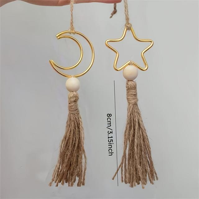 TEMU زينة تعليقة على شكل قمر ونجمة | ، ديكور إسلامي كريم للطاولة، ديكور منزلي للطعام، مادة كتان، 2/4/6 قطع