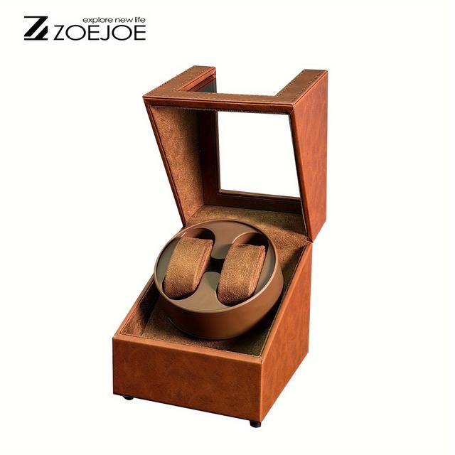TEMU ZOEJOE Doppel-Uhrenbeweger für Automatikuhren - PU-Leder Doppel-Automatik-Uhrenbeweger-Box mit leisem Motor, USB-betrieben, für Herren- und Damenuhren, keine Batterie, Braun