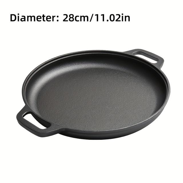 TEMU [heat Resistant Cooking Cookware] Cast Iron , 28cm/11in Pre- Frying Pan With Dual Handles, Hand Wash - Flat Bottom Cookware For Pancakes