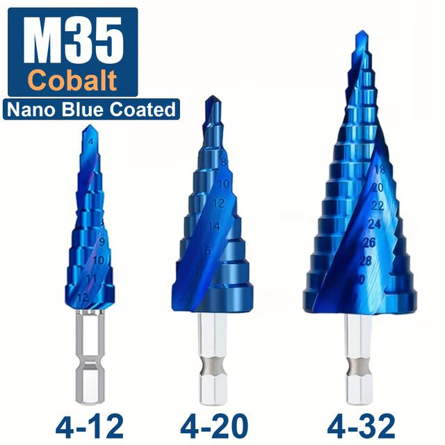 TEMU M35 Stufenbohrer Set | Nano Blau Beschichtet, 4-32mm, 1/4" Sechskant Schaft, Geeignet für Metall, Aluminium, Kunststoff