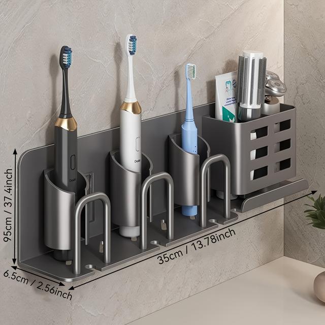 TEMU Wall-mounted Aluminum Electric Toothbrush Holder, Toothpaste And Brush Organizer, Cup-, Suitable For Bathroom