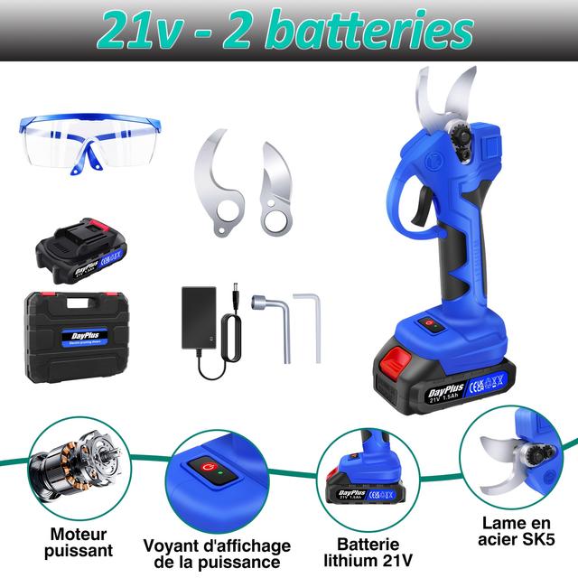 TEMU Cesoie elettriche ricaricabili da 21V per giardinaggio - Asciugatore a litio wireless per tagliare alberi da frutto e rami - Utensile di dimensioni professionali ( batteria)