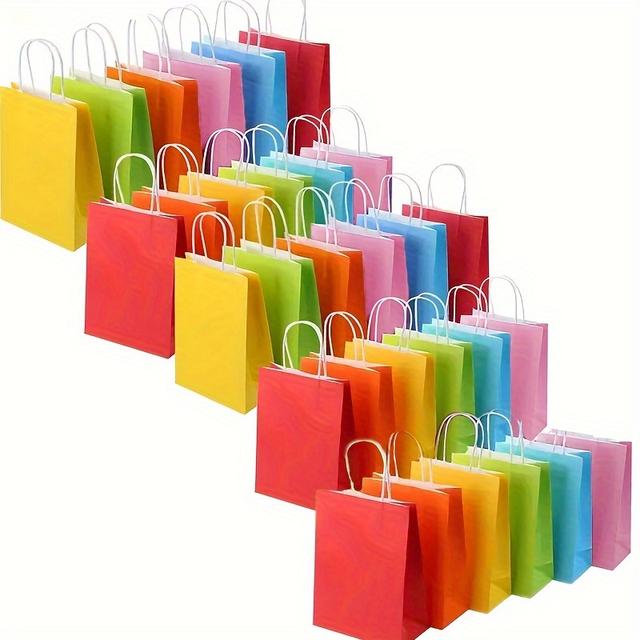 TEMU Zestaw 30 torebek prezentowych z papieru z uchwytami, idealne na urodziny, rękodzieło, wesela i artykuły imprezowe w sześciu różnych kolorach