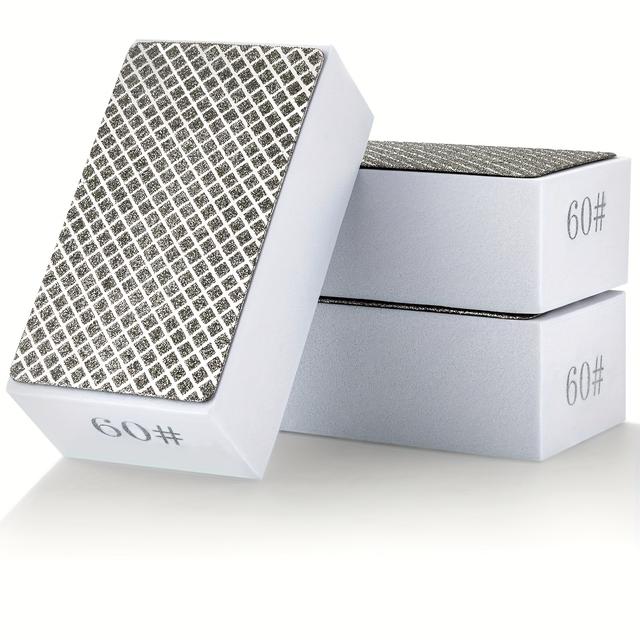 TEMU 3pcs White Electroplated Diamond Edge Hand Sanding Blocks, 60 Grit, Handheld Grinding And Polishing Blocks For Tiles, Glass, Stone, And Knife Sharpening With Sand-coated Finish