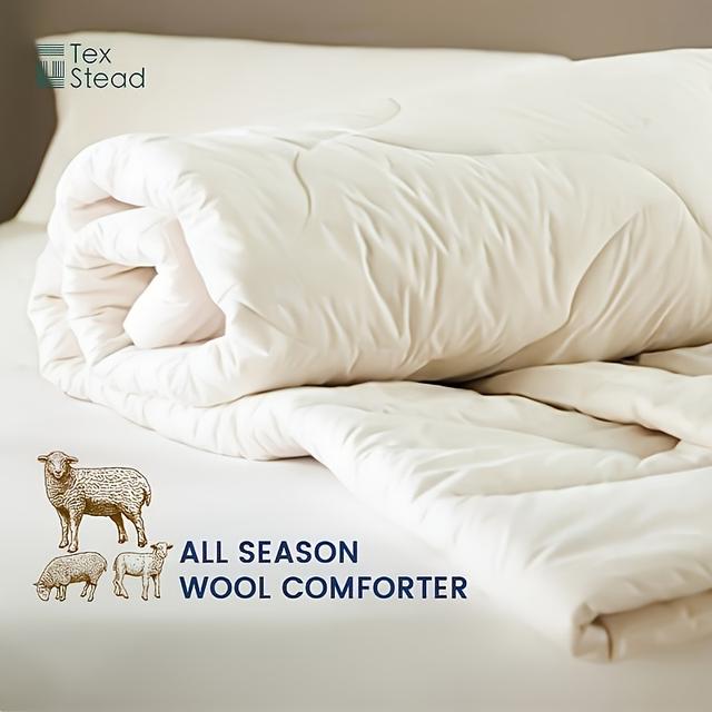 TEMU Luksuriöse Ganzjahres-Wolldecke aus Reiner Wolle, Premium Gesteppte Mittelschwer, Zeitgenössischer Stil, Maschinenwaschbar, Polyesterfüllung, Elegante Bettlösung