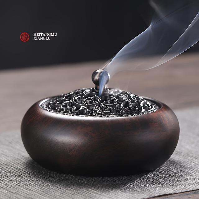 TEMU Porta Incienso Elegante de Ébano y con Tallados Intrincados - para Ceremonias de Té, Decoración del Hogar y Regalos, Porta Incienso