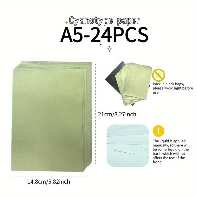 TEMU 24pcs Sun Print Paper, Diy Craft Handmade Paper, Sun Printing Paper Kit, Cyanotype Paper, Paper Sensitive Natural Printing Paper Sun Painting Paper, A4 A5 A6 3 Sizes