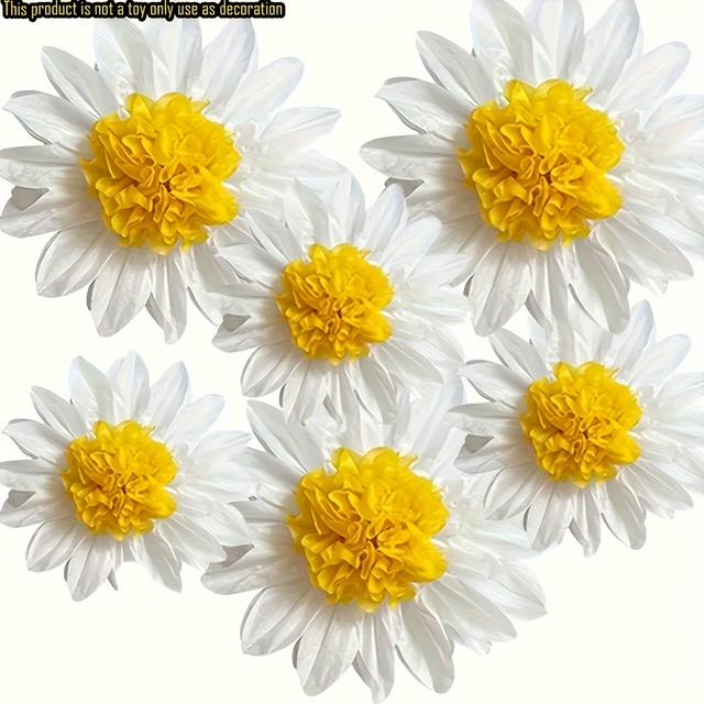 TEMU Set Of 6 Daisy-shaped Paper Flowers In White And Yellow, Perfect For Celebrations Like Birthdays And Weddings, As Well As For Decorating Classrooms And Paper Balls