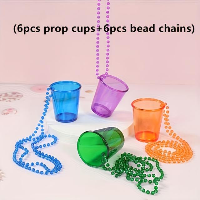 TEMU 12pcs Set Includes (6 Beaded Necklaces + 6 Plastic Shot Glasses Set) - Oktoberfest, Carnival, Halloween, Christmas Events And Party Supplies Halloween & Christmas