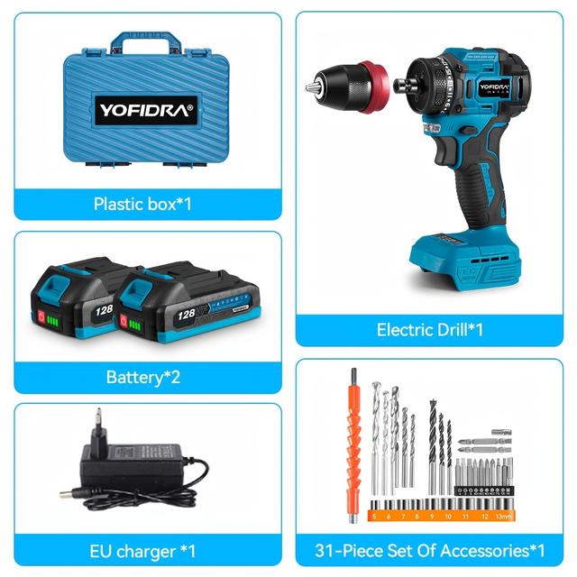 TEMU Brushless Electric Drill Screwdriver Set, Electric Screwdriver Set, 24+2 Gears Adjustable, Power Tools Suitable For Furniture Decoration Diy And Industrial Scenes, Gifts For