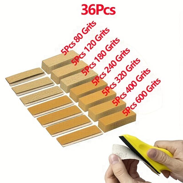 TEMU 15/36/106pcs Mini Sander Kit For Small Projects: Detailed Sanding Tool With 3.5" X 1" Sandpaper, Suitable For Wooden Crafts And Tight Spaces With Grit Ranging From 80 To 400.