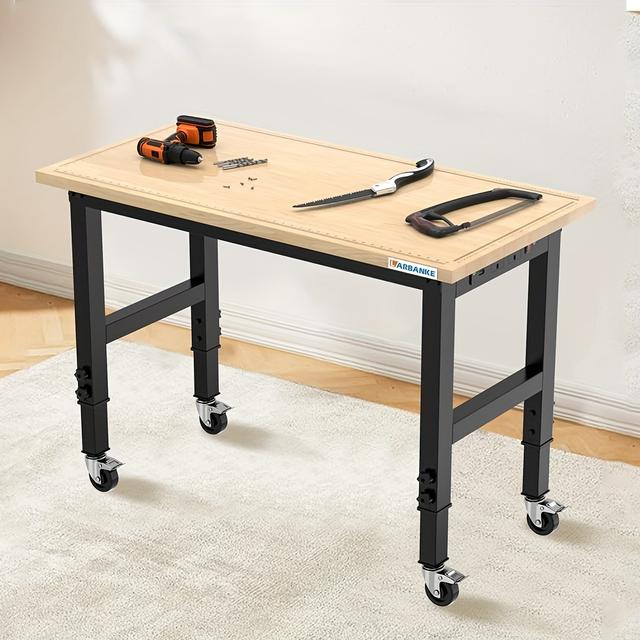 TEMU Verstellbarer Werkbank, mit Skalierung, für 85 bis 105 cm Höhe, 900 kg Tragkraft, Hochleistungswerkbank mit Rädern und Fußstütze