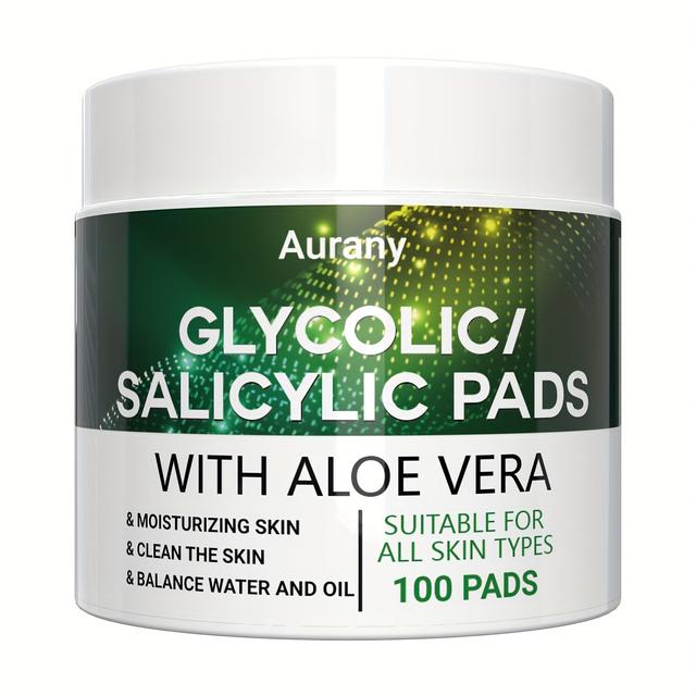 TEMU Matte mit Aloe-Glykolsäure/Salicylsäure, Poren verkleinern, Haut reinigen & befeuchten, und Gesichtsreinigungsmittel - 100 Pads/Box