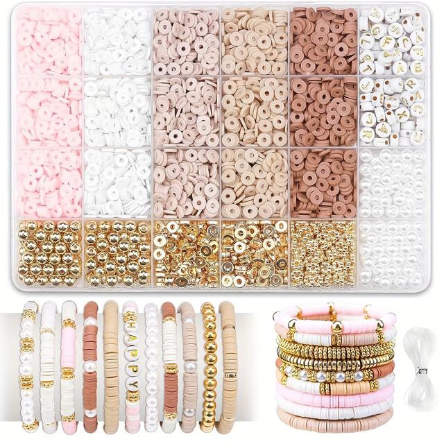 TEMU Beading Kit 2850 Large Capacity Flat Clay Beads + Elastic Cord - Multicolor Diy Bracelet Materials Adult Handmade Gift Set