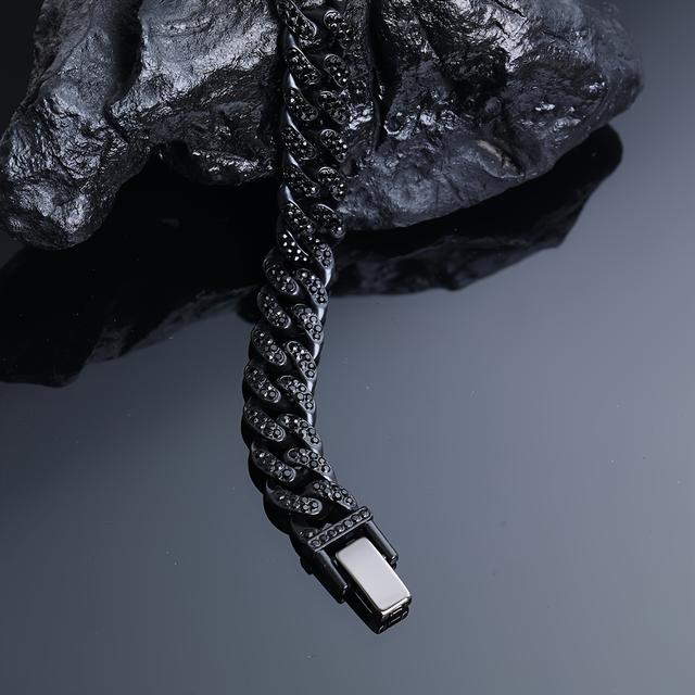 TEMU 1pc Black Cuban Chain Bracelet, Unisex Hip Hop Fashion Jewelry, Shiny And Elegant Additions For Men, Perfect Gift For ' Day, Christmas, Birthdays, And Anniversaries