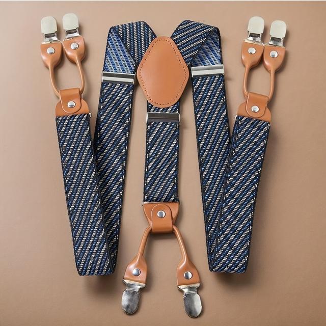 TEMU 1個 メンズ 3.5cm 六つクリップ ポルカドットストライプ 伸縮サスペンダー 長さ調節可能
