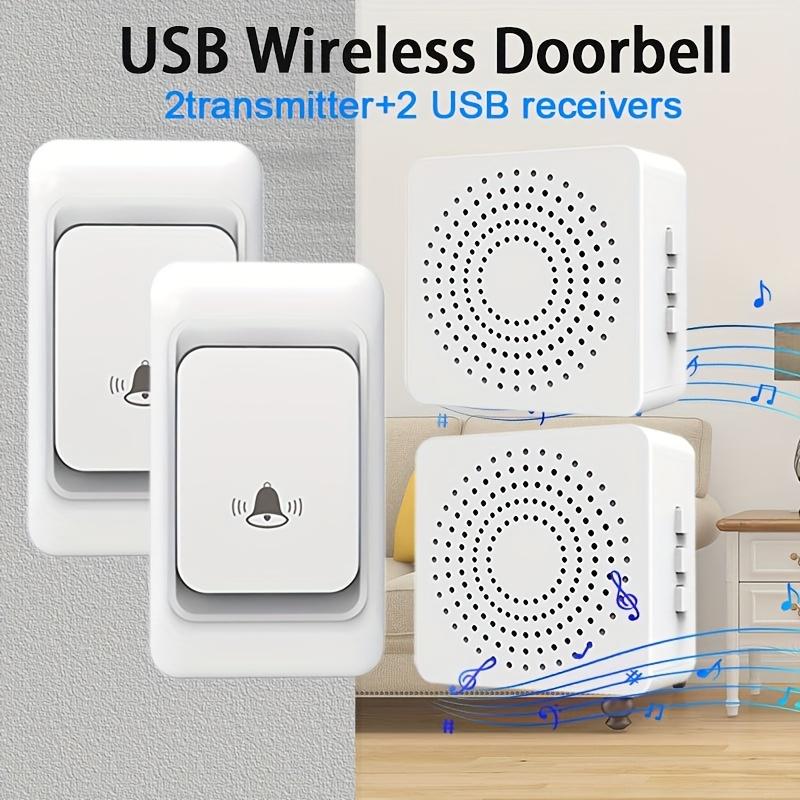 TEMU 2 Transmitters And 2 Indoor Receivers, Wireless Home Doorbell, Usb