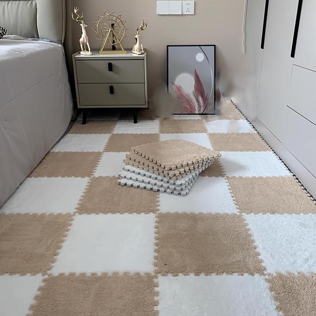 TEMU 32pcs Interlocking Carpet Mat Suitable For Bedroom - Soft Cushioning, Grid, Installation, Hand Washable, (/)