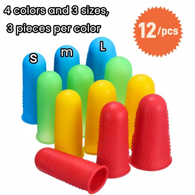 TEMU 12pcs Silicone Finger Protectors - --to-clean Guards For Crafters, Durable & Hygienic, Non-slip Grip, Ideal For Crafting, Office, And Home Use, , Flexible Material
