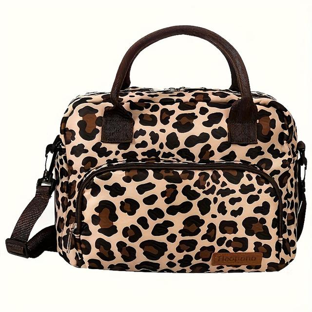 TEMU Non Food Contact 1pc Printed Oxford Cloth Milk Tea Cake Baking Lunch Bag Hand In Hand With Leopard Print Insulated Bag