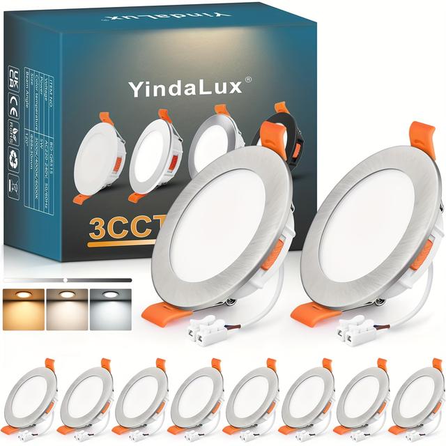TEMU YindaLux LED Einbaustrahler 220V Ultra Flach 5W Dimmbar 68mm Lochgröße Deckenleuchten 550LM Warmweiß Neutralweiß Kaltweiß für Badezimmer Wohnzimmer, Nickel Set von 6