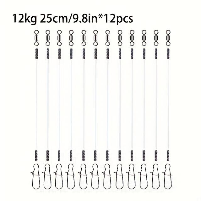 TEMU 12/24pcs Fluorocarbon Wire Leader Line With Swivels Snap Kits Connect Tackle Lures Rig Or Hooks, High Strength Fishing Leader Line For