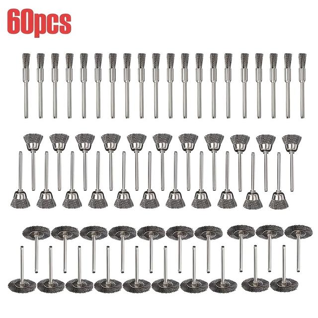 TEMU Nová sada drátěných kotoučových kartáčů 15/45/60 ks - Montážní hroty pro lešticí nástroje pro vrtačku - Krimpovací rotační elektrické nářadí s dlouhou životností a snadným čištěním