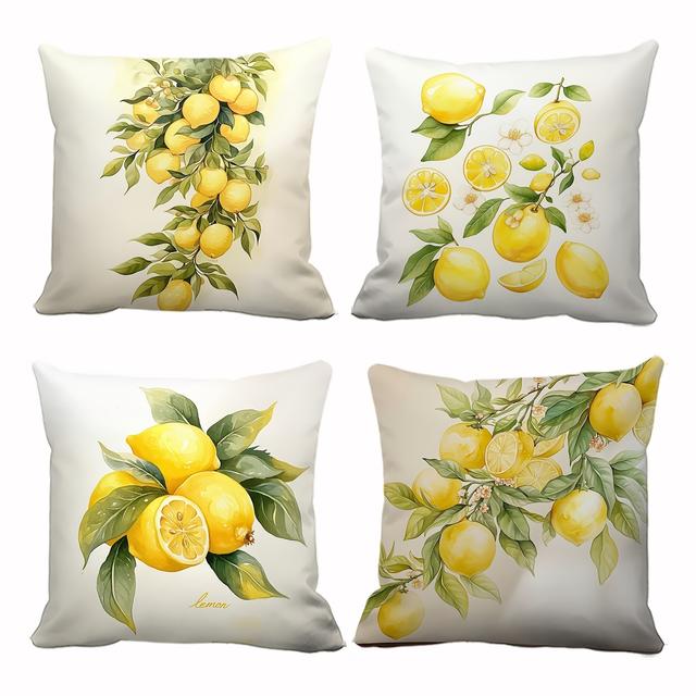 TEMU 4pcs Printed Pillow Covers, Zipper Closure, Decorative Cushion Covers For Home And Outdoor Festive Decor, Double-sided Print - (insert Not Included), Lemon Decoration