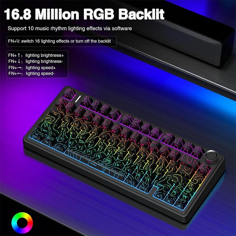 TEMU Aula F75 Keyboard, 75% Wireless Hot-swappable Gaming Keyboard With 5 Pads And Knobs, Wireless/2.4ghz/usb-c, Rgb Black Contour Star Axis